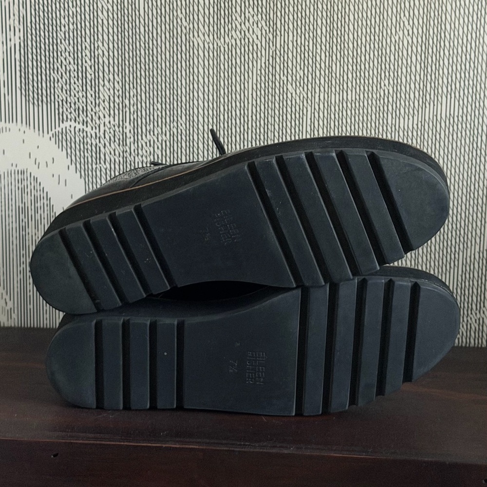 Eileen Fisher Eddy Derby Black Patent Platform Lace up Oxford Shoe ~ Size 7.5 - Picture 12 of 15